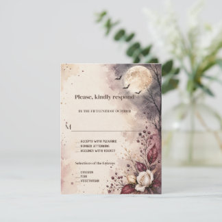Cartons Réponse Mariage Halloween automnal burgundy aquarelle élég