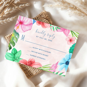 Cartons Réponse Mariage hawaïen floral rose tropical