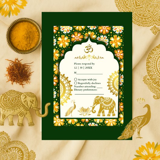 Cartons Réponse Mariage hindou Emerald Marigold