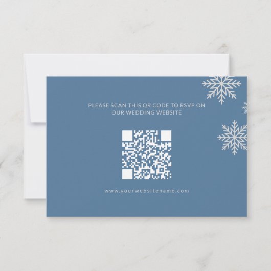 Cartons Réponse Mariage hivernal bleu Dusty moderne Code QR (Dos)