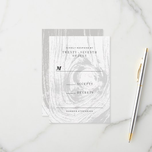 Cartons Réponse Mariage hivernal classique moderne en bois rustiqu (Devant/Arrière en situation)