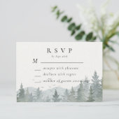 Cartons Réponse Mariage horizontal Rustic Mountain Green Pine Tree (Debout devant)