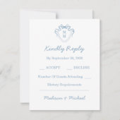 Cartons Réponse Mariage illustré à main lunaire dessiné bleu (Devant)