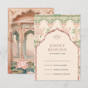 Cartons Réponse Mariage indien rose poudré vert menthe Jardin de l