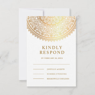 Cartons Réponse Mariage indien traditionnel Mandala en or blanc