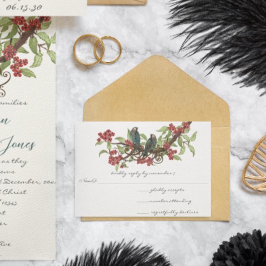 Cartons Réponse Mariage Inséparable vintage Red Cherry Blossom