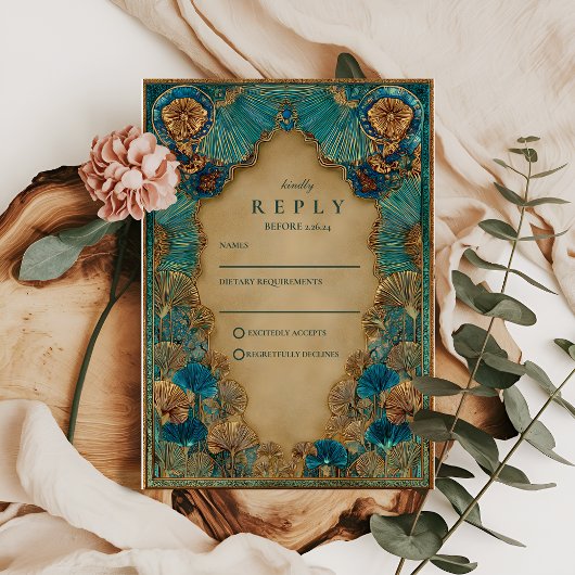 Cartons Réponse Mariage islamique d'or émeraude
