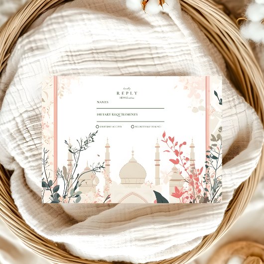 Cartons Réponse Mariage islamique floral traditionnel élégant