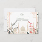 Cartons Réponse Mariage islamique floral traditionnel élégant (Devant)