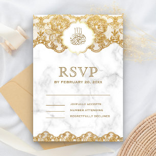 Cartons Réponse Mariage Islamique Musulman Dentelle Feuille D'or M