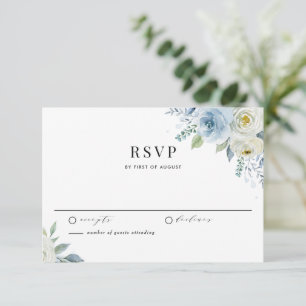 Cartons Réponse Mariage Jardin Fleurs Bleues et Blanches Aquarelle