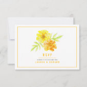 Cartons Réponse Mariage jaune marigold aquarelle florale simple (Devant)