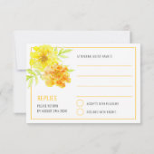 Cartons Réponse Mariage jaune marigold aquarelle florale simple (Dos)