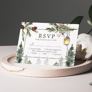 Cartons Réponse Mariage Lanterne Botanique d'arbres de pin Rustiqu