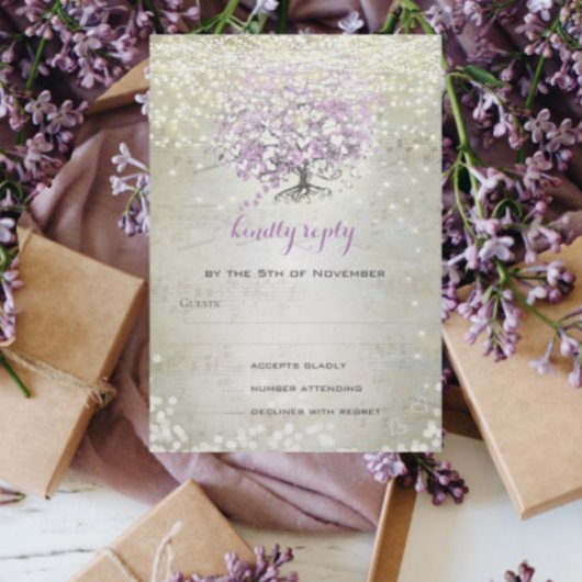 Cartons Réponse Mariage Lavender Fairytale Lumières et étoiles