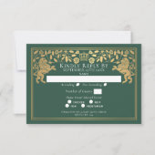 Cartons Réponse Mariage Lion Médiéval Royal Vert (Devant)