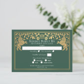 Cartons Réponse Mariage Lion Médiéval Royal Vert (Debout devant)
