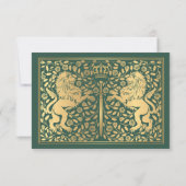 Cartons Réponse Mariage Lion Médiéval Royal Vert (Dos)