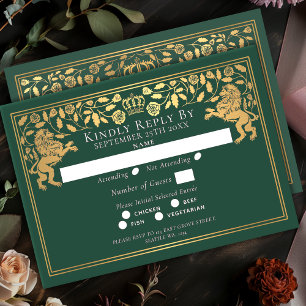 Cartons Réponse Mariage Lion Médiéval Royal Vert