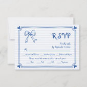 Cartons Réponse Mariage lunique à main bleue et à bordure (Devant)