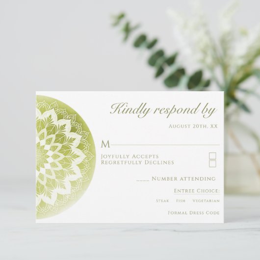 Cartons Réponse Mariage Mandala Vert Dentelle (Debout devant)