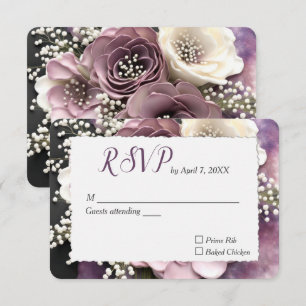 Cartons Réponse Mariage Mauve Rose avec conception du souffle de b