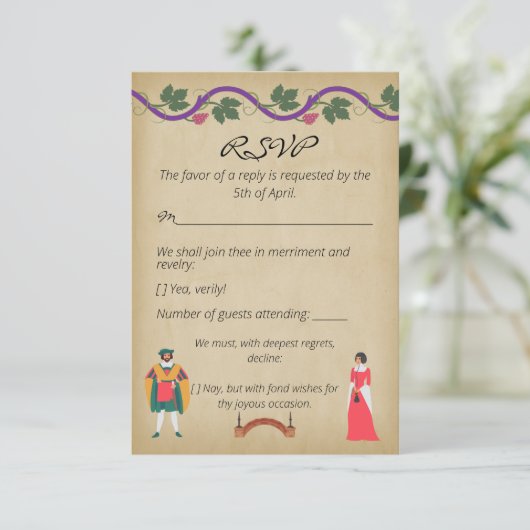 Cartons Réponse Mariage médiéval Faux Parchment Grapevine (Debout devant)