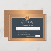 Cartons Réponse Mariage métallique monogrammé en cuivre de marine (Devant / Derrière)