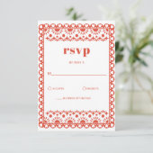 Cartons Réponse Mariage mexicain Fiesta Red Papel Picado Boho (Debout devant)