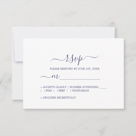 Cartons Réponse Mariage minimal bleu marine chic Script (Devant)