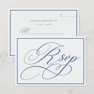 Cartons Réponse Mariage minimal Fleurie Calligraphie Bleu Blanc