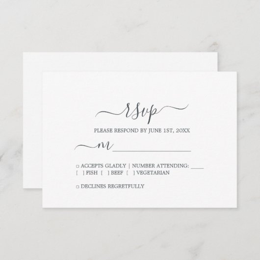 Cartons Réponse Mariage minimal noir noir de script chic (Devant / Derrière)