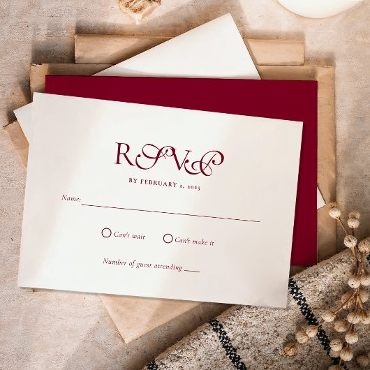 Cartons Réponse Mariage Minimal Script Bourgogne Profond