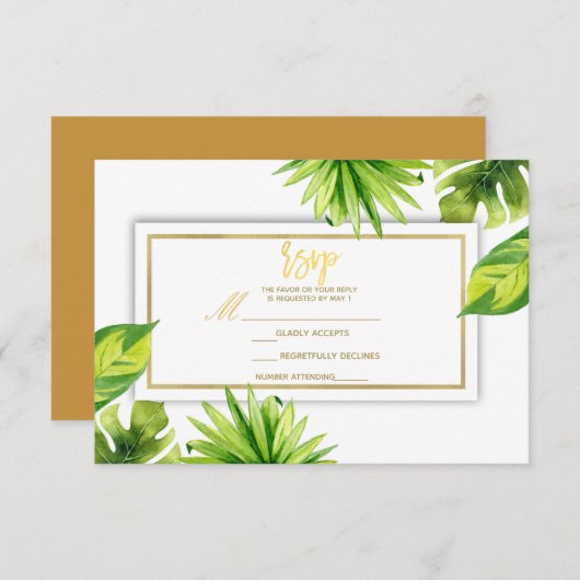 Cartons Réponse Mariage minimal Tropical Vert Feuilles moderne RSV (Devant / Derrière)