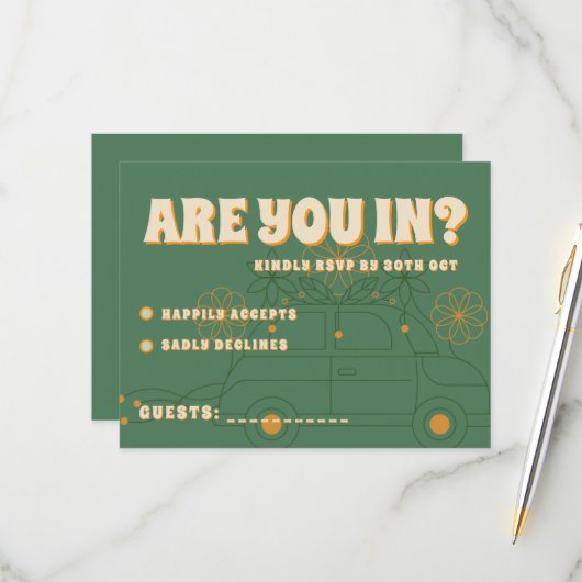 Cartons Réponse Mariage minimal Vosvos vert (Devant/Arrière en situation)