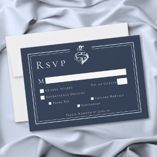Cartons Réponse Mariage minimaliste bleu blanc nautique ancre côti