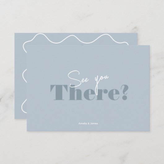 Cartons Réponse Mariage minimaliste bleu Dusty (Devant / Derrière)