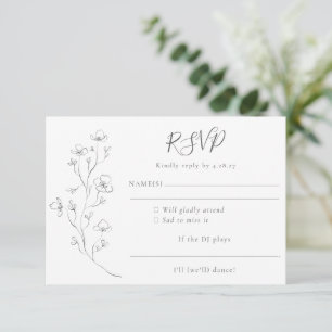Cartons Réponse Mariage minimaliste Boho noir blanc Floral Art