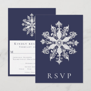 Cartons Réponse Mariage minimaliste de flocon de neige Bleu Mari