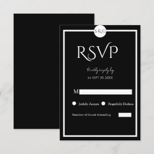 Cartons Réponse Mariage Minimaliste Élégant Noir et Blanc