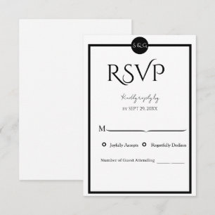 Cartons Réponse Mariage Minimaliste Élégant Noir et Blanc