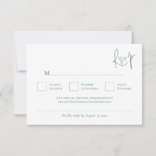 Cartons Réponse Mariage minimaliste Émeraude verte