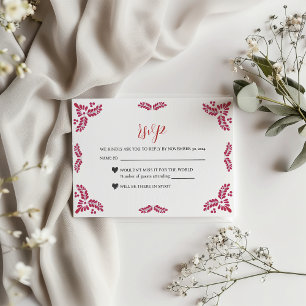 Cartons Réponse Mariage minimaliste floral rouge Talavera mexicain