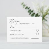 Cartons Réponse Mariage Minimaliste Gris & Blanc (Debout devant)