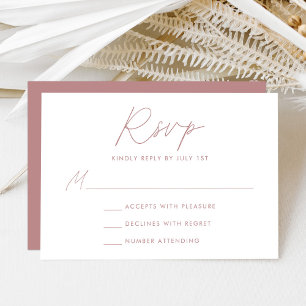 Cartons Réponse Mariage Minimaliste Moderne Écriture Rose Poussiér