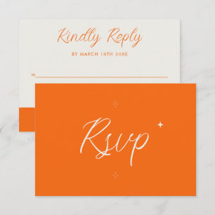 Cartons Réponse Mariage minimaliste moderne rétro orange gras