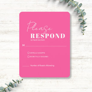 Cartons Réponse Mariage Minimaliste Moderne Rose Chaud et Blanc