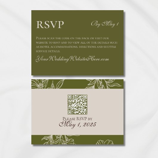 Cartons Réponse Mariage minimaliste moderne vert olive QR