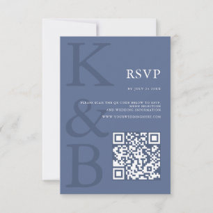 Cartons Réponse Mariage Minimaliste Monogramme Bleu Moderne