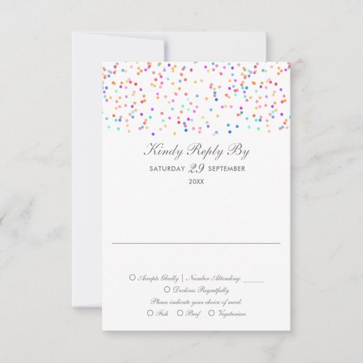 Cartons Réponse Mariage minimaliste Rainbow Confetti (Devant)